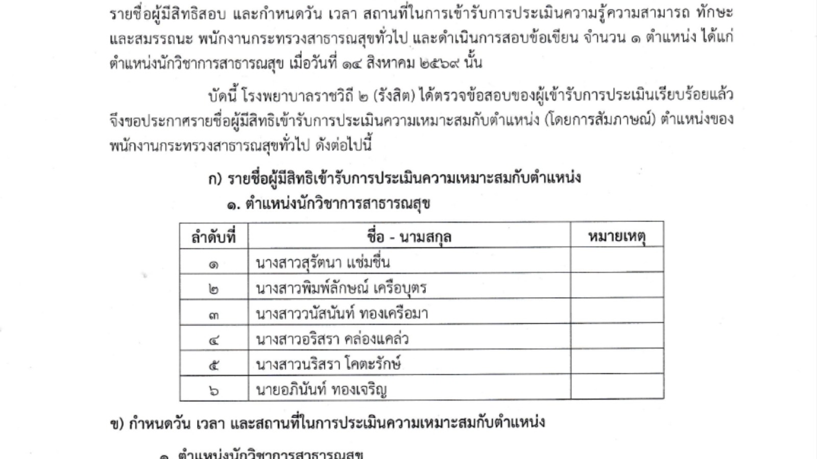 ประกาศรายชื่อผู้มีสิทธิสอบและกำหนดวัน เวลา สถานที่ในการเข้ารับการประเมินความเหมาะสมกั...