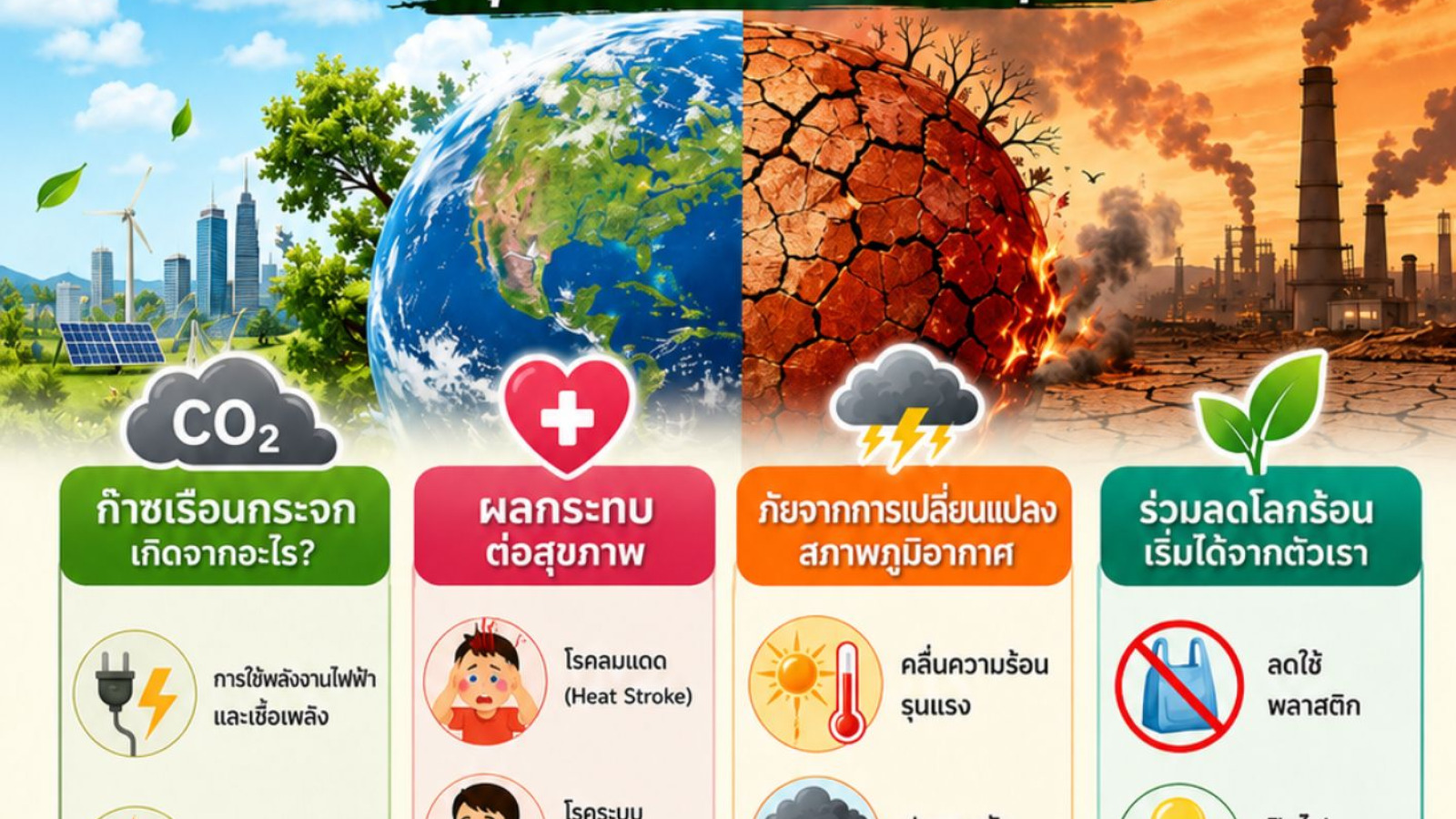 ตระหนักถึงผลกระทบของการเปลี่ยนแปลงสภาพภูมิอากาศต่อสุขภาพและสิ่งแวดล้อม