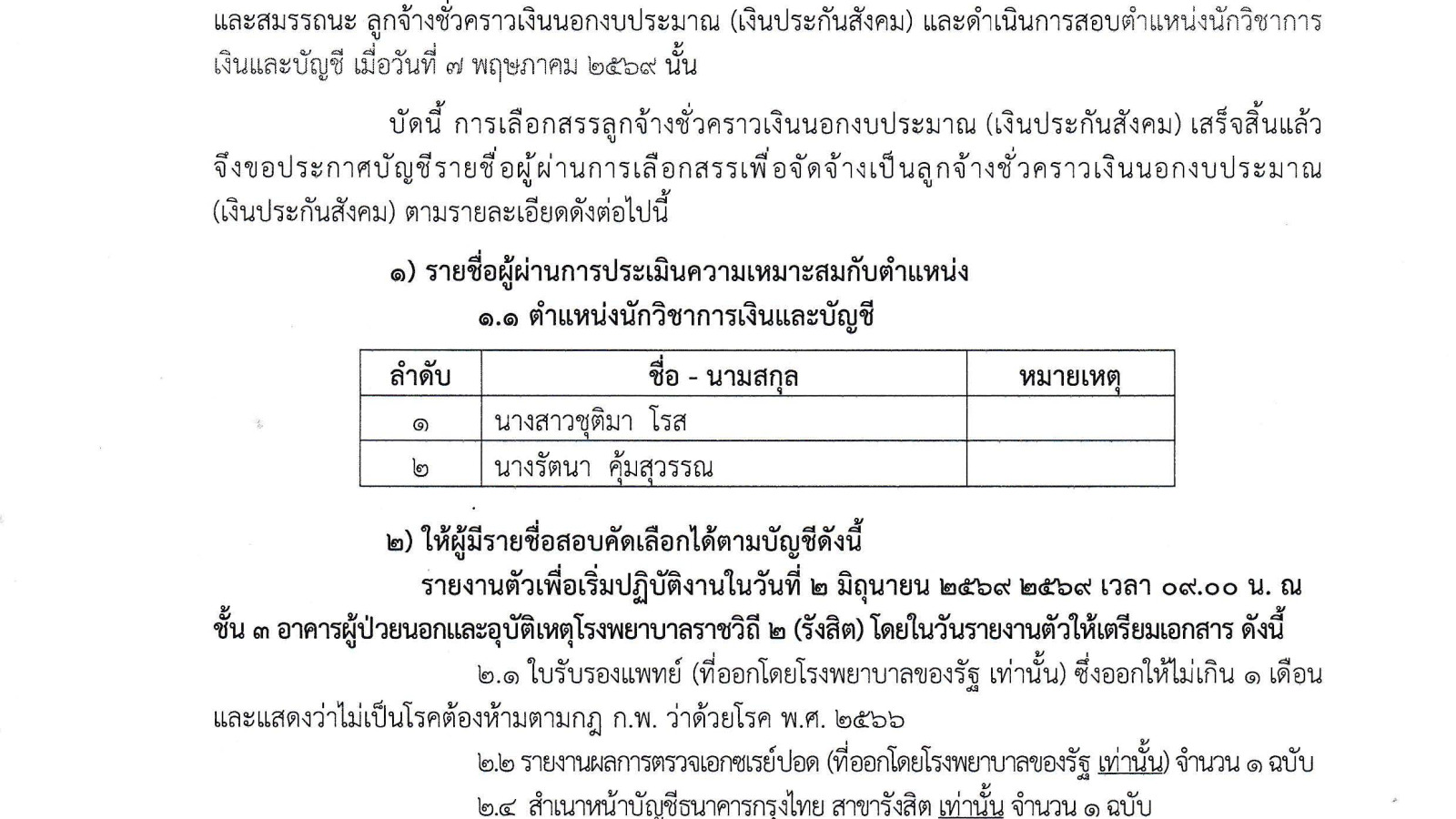 ประกาศบัญชีผู้ผ่านการเลือกสรรเพื่อจัดจ้างเป็นลูกจ้างชั่วคราวรายเดือน ตำแหน่งนักวิชาการเงินและบัญชี